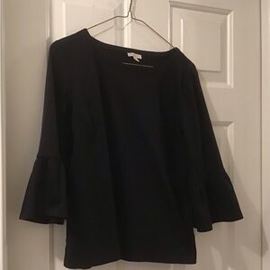 Talbots Womens Blouse Black Bell Sleeve Scoop Neck Stretch Lyocell Blend Top LP